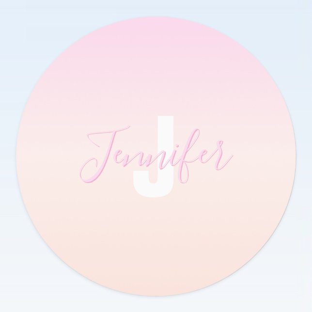 Light Pink & Peach Gradient Ombre Name & Monogram  (Creator Uploaded)