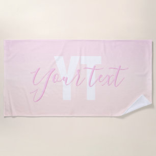 Light Pink & Peach Gradient Ombre Name & Monogram  Beach Towel