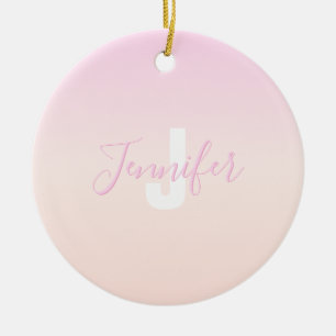 Light Pink & Peach Gradient Ombre Name & Monogram  Ceramic Tree Decoration