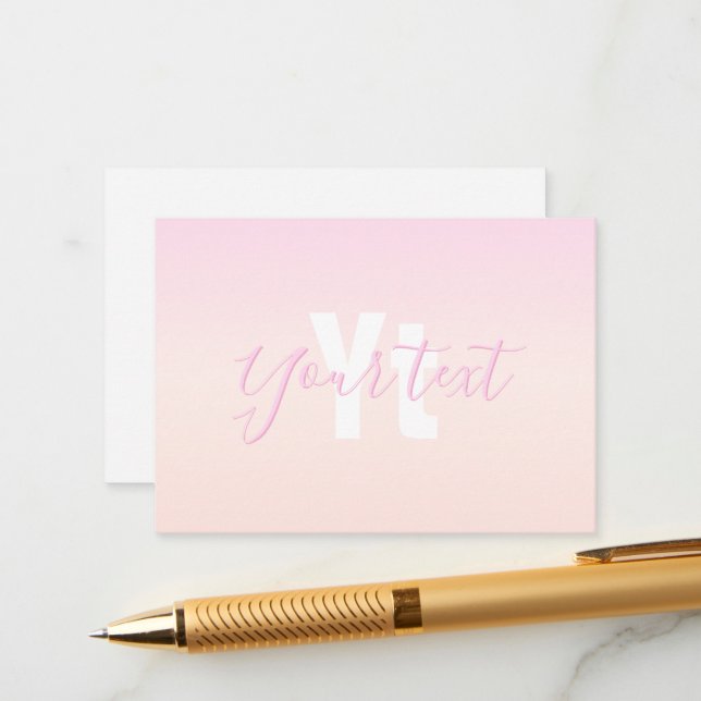 Light Pink & Peach Gradient Ombre Name & Monogram  Enclosure Card (Front/Back In Situ)