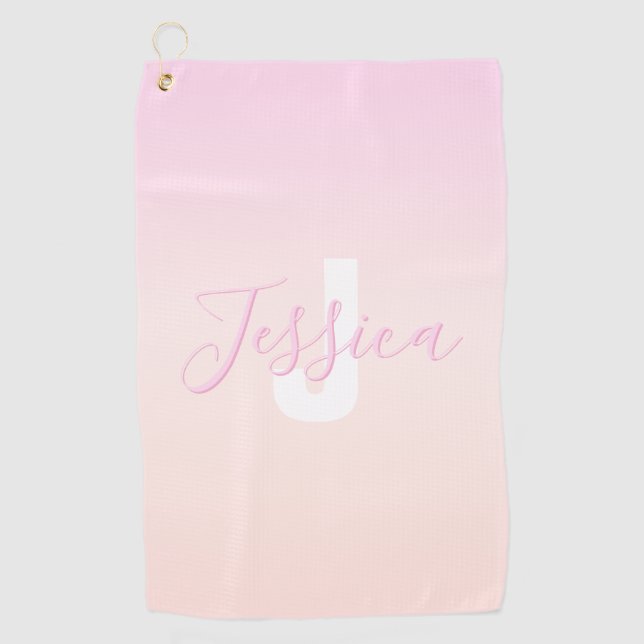 Light Pink & Peach Gradient Ombre Name & Monogram  Golf Towel (Front)