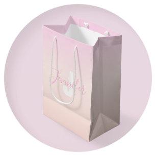 Light Pink & Peach Gradient Ombre Name & Monogram  Medium Gift Bag