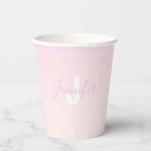 Light Pink & Peach Gradient Ombre Name & Monogram  Paper Cups
