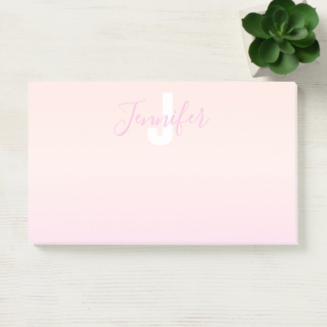 Light Pink & Peach Gradient Ombre Name & Monogram  Post-it Notes (Office)