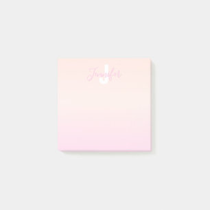 Light Pink & Peach Gradient Ombre Name & Monogram  Post-it Notes