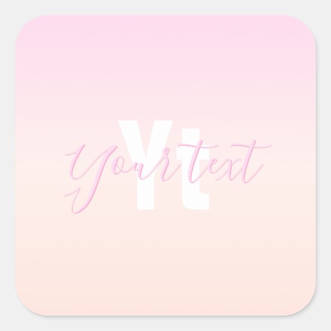 Light Pink & Peach Gradient Ombre Name & Monogram  Square Sticker (Front)