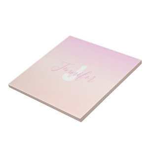 Light Pink & Peach Gradient Ombre Name & Monogram  Tile