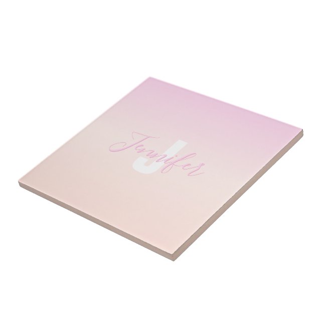 Light Pink & Peach Gradient Ombre Name & Monogram  Tile (Side)