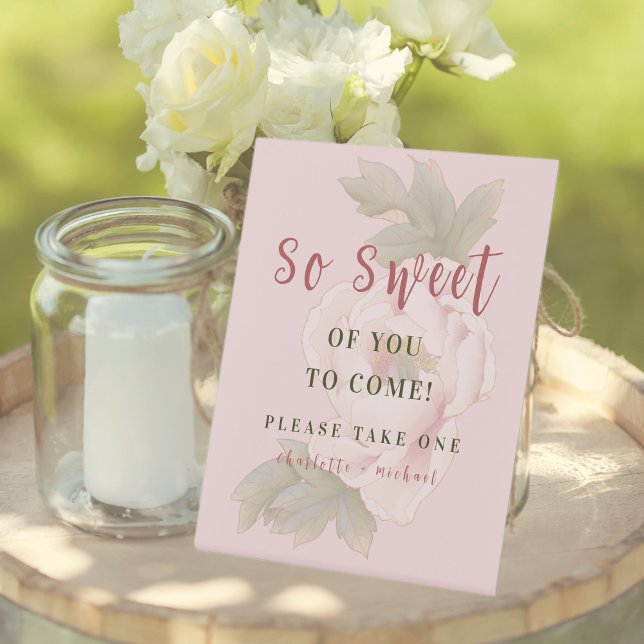 Light Pink Peony Floral Wedding Favour Table Sign (Creator Uploaded)