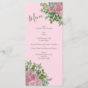 Light Pink Peony & Rose Floral Wedding Menu