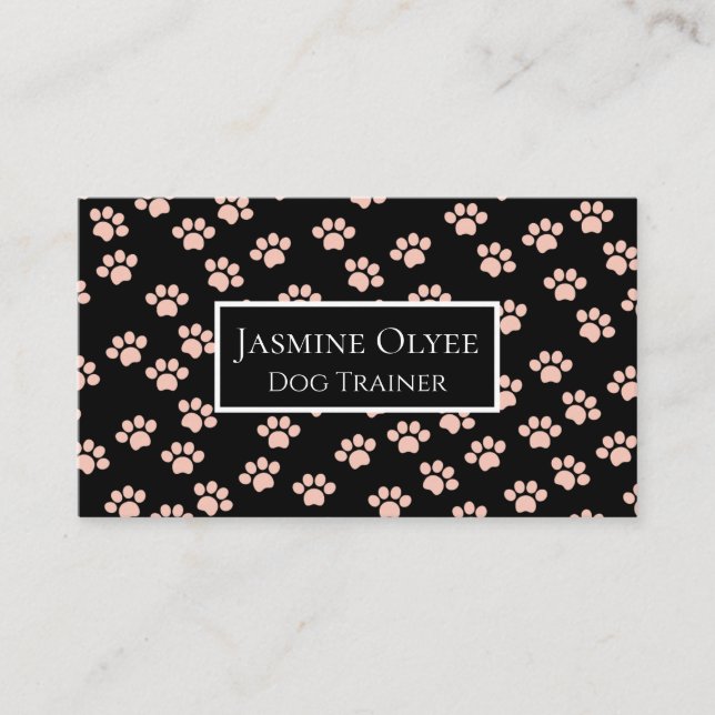 Light Pink Pet Paw Pattern in Black Business Card (Front)