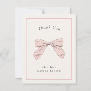 Light Pink Plaid Bow Elegant Baby Shower Thank You Card
