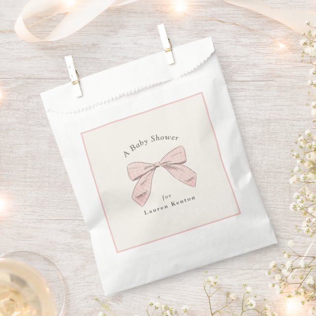 Light Pink  Plaid Bow Elegant Girl Baby Shower Favour Bags (Clipped)