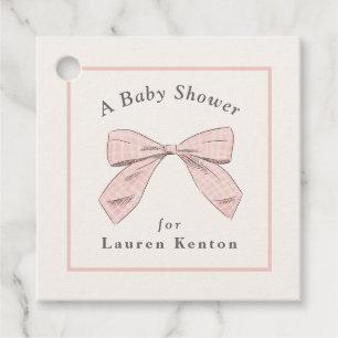 Light Pink Plaid Bow Elegant Girl Baby Shower Favour Tags