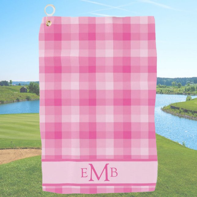 Light Pink Plaid Custom Monogram Initials Ladies Golf Towel (Creator Uploaded)