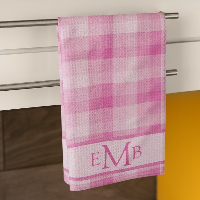 Light Pink Plaid Custom Monogram Initials Ladies Tea Towel (Creator Uploaded)