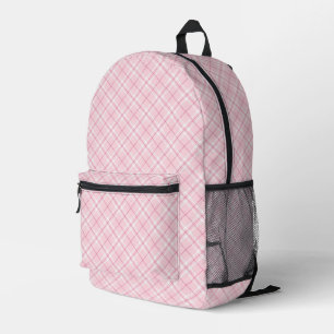 Light Pink Plaid Printed Backpack