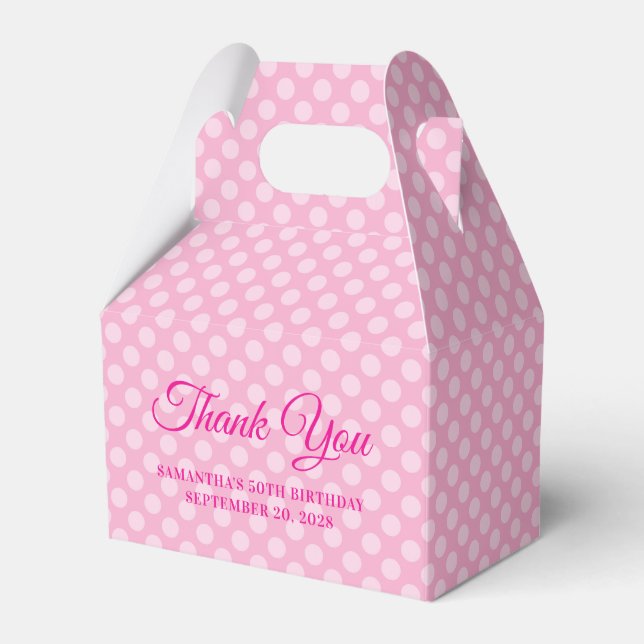 Light Pink Polka Dot 50th Birthday Thank You Favour Box (Front Side)