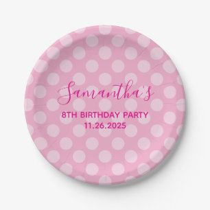 Light Pink Polka Dot 8th Birthday Paper Plate