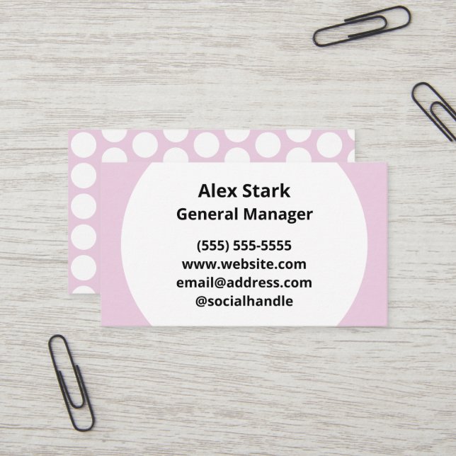 Light Pink Polka Dotted Business Cards (Front/Back In Situ)