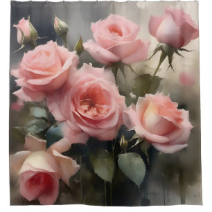 Light pink pretty roses garden watercolor painting shower curtain