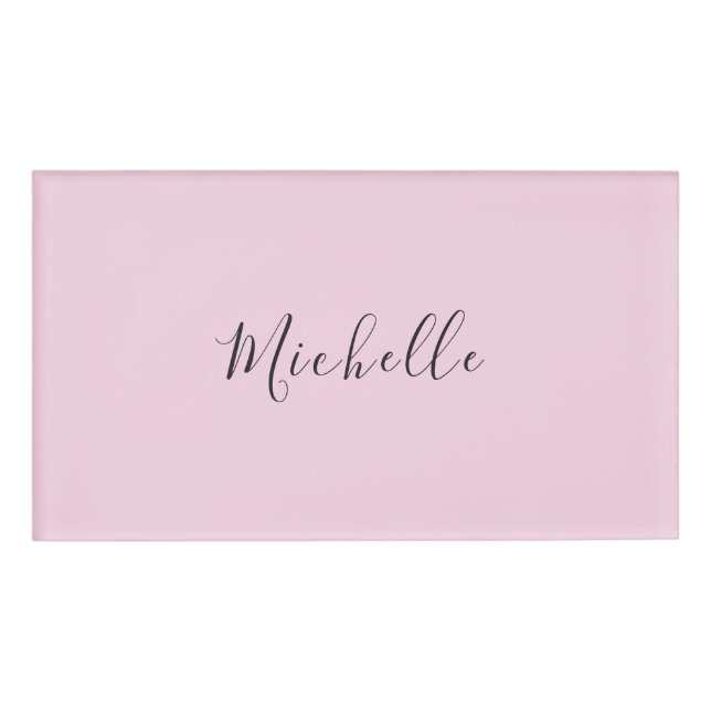 Light Pink Professional Unique Classic Handwriting Name Tag (Front)