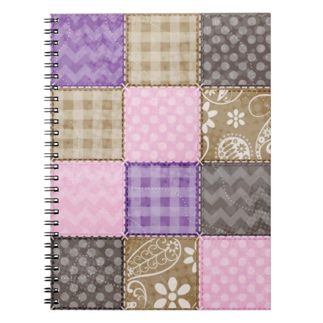 Light Pink, Purple, & Taupe Quilted Look Spiral Notebook (Front)