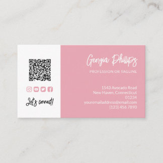 Light Pink QR Code Photo Social Media Icons Business Card