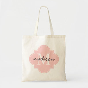 Light Pink Quatrefoil Custom Monogram Tote Bag