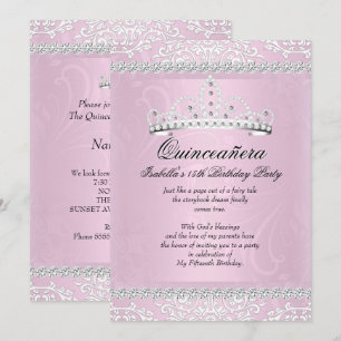 Light Pink Quinceanera 15th Birthday Party Tiara Invitation