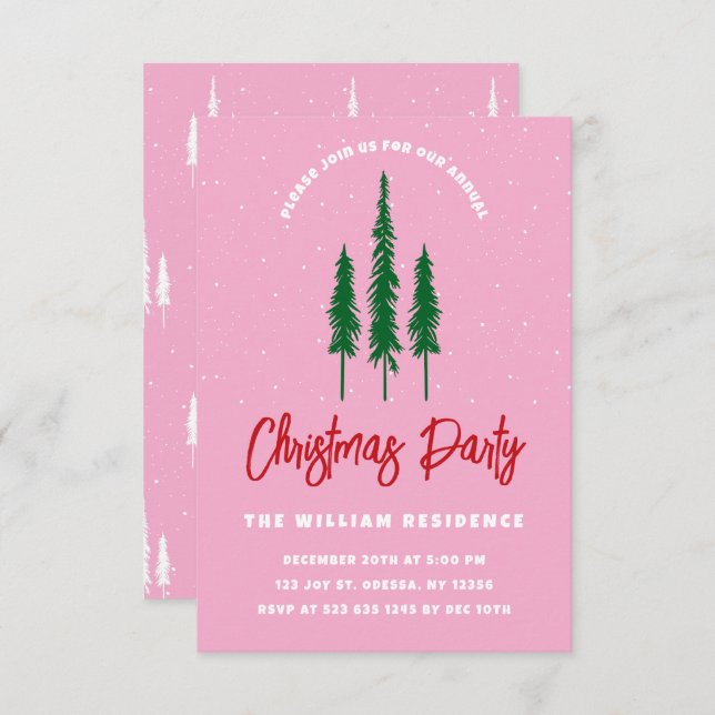 Light Pink Red & Green Christmas Party Invitation (Front/Back)