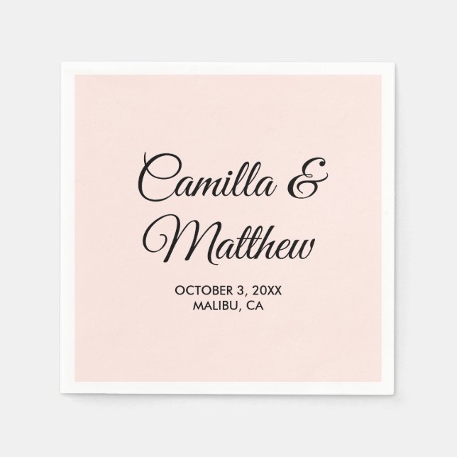 Light Pink Romantic Script Personalised Wedding Napkin (Front)