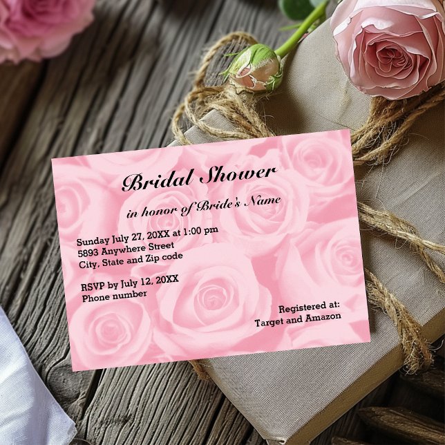 Light Pink Rose Background Bridal Shower Invitation (Light Pink Rose Background Bridal Shower Invitation)