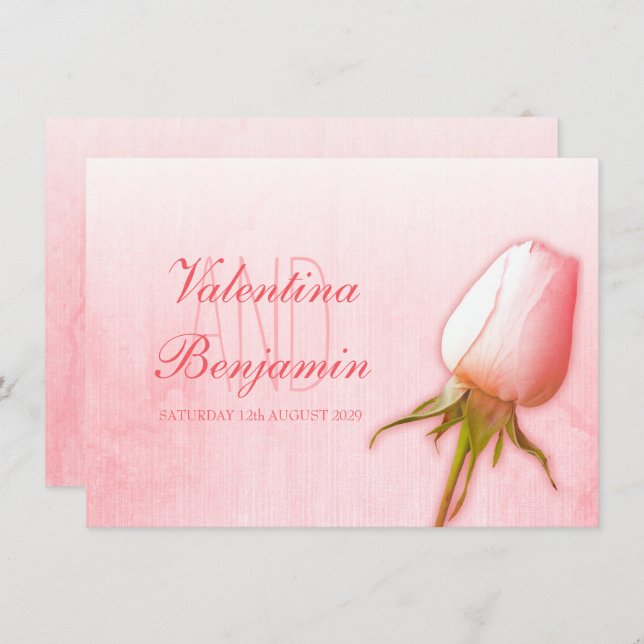 Light pink rose bud wedding invitations (Front/Back)