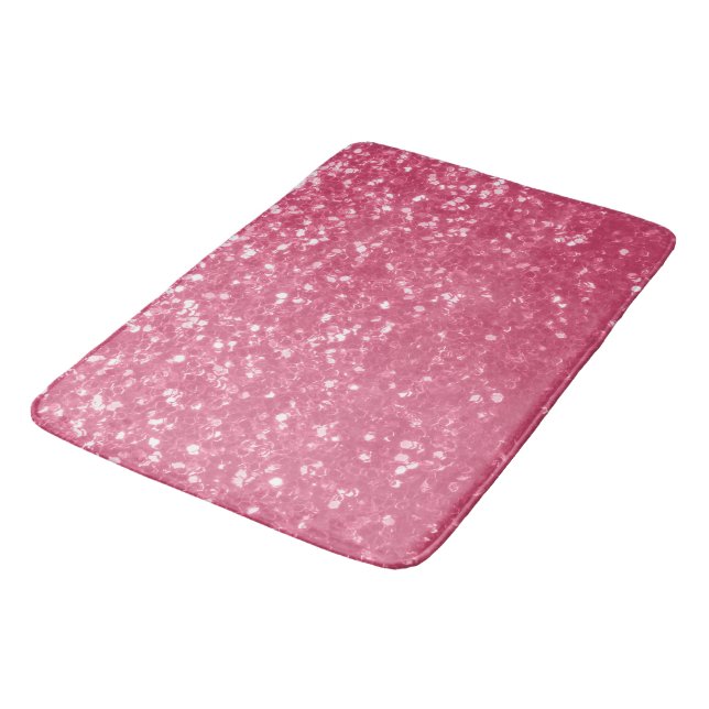 Light pink rose faux sparkles glitter bath mat (Angled)
