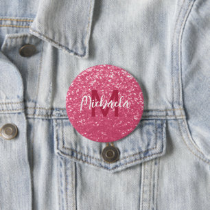Light pink rose faux sparkles glitter Monogram 7.5 Cm Round Badge