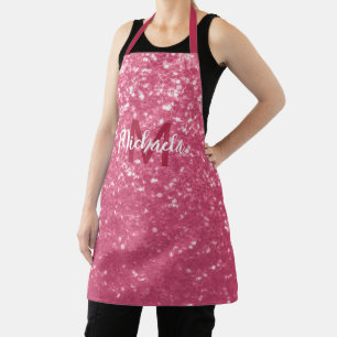 Light pink rose faux sparkles glitter Monogram Apron