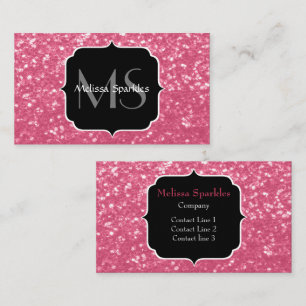Light pink rose faux sparkles glitter Monogram Business Card