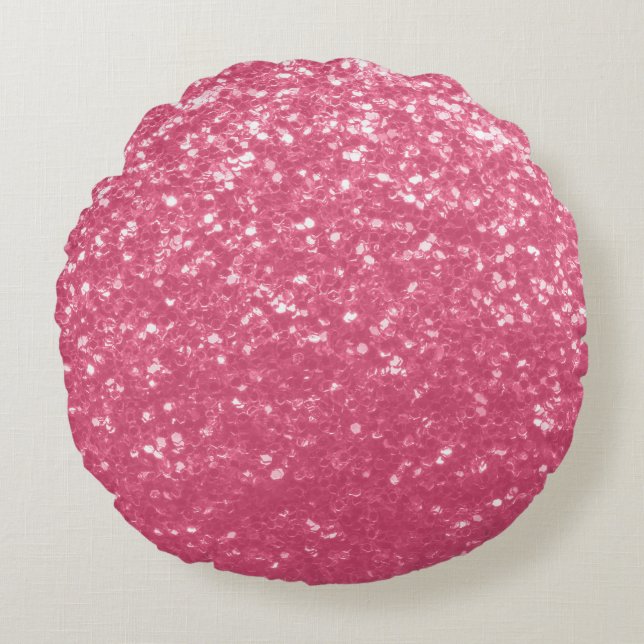 Light pink rose faux sparkles glitter round cushion (Front)