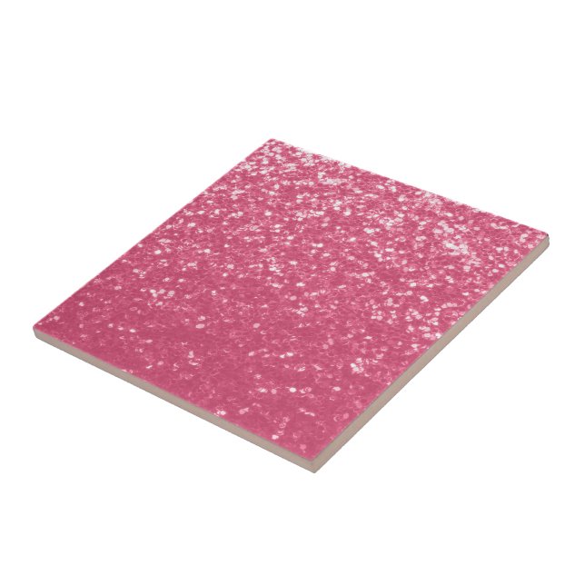 Light pink rose faux sparkles glitter tile (Side)