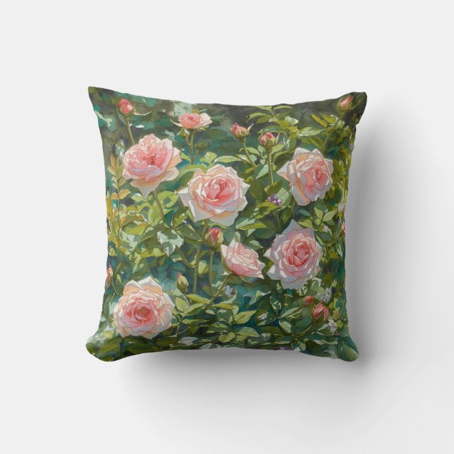 Light Pink Rose Garden Flowers Cushion (Front)