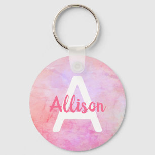 Light Pink Rose Marble Marbled Custom Name Text  Key Ring