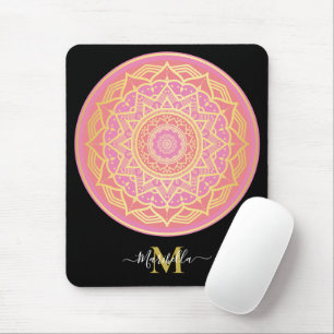 Light Pink, Rose Pink and Gold Boho Mandala Mouse Pad