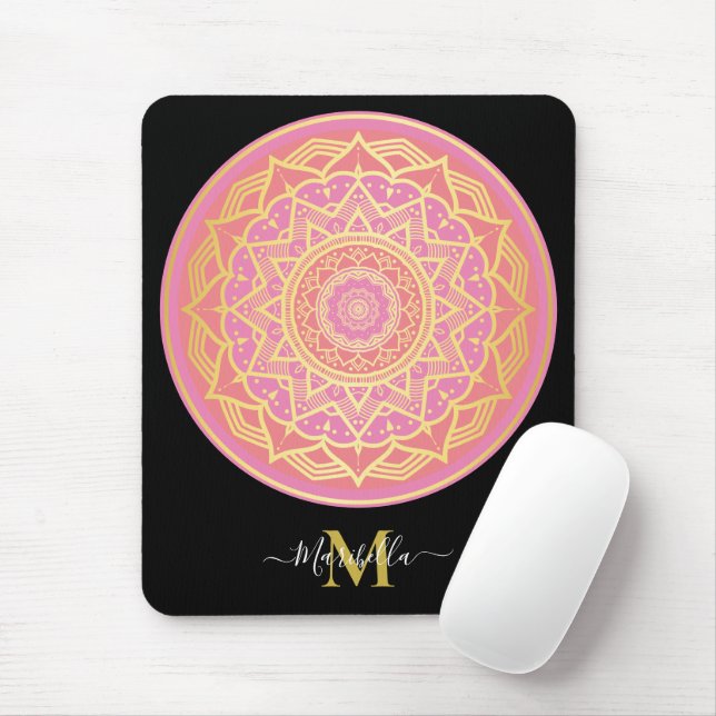 Light Pink, Rose Pink and Gold Boho Mandala  Mouse Pad (With Mouse)