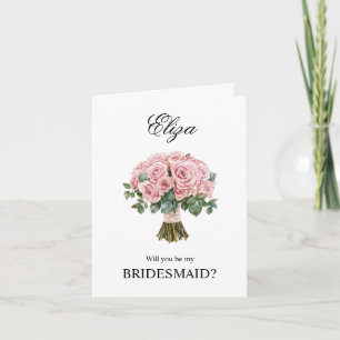 Light Pink Roses Bouquet Bridesmaid Proposal Card