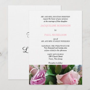 Light Pink Roses Love Wedding Invitation