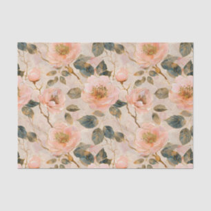 Light Pink Roses Pattern with Gold Accents Tissue Paper