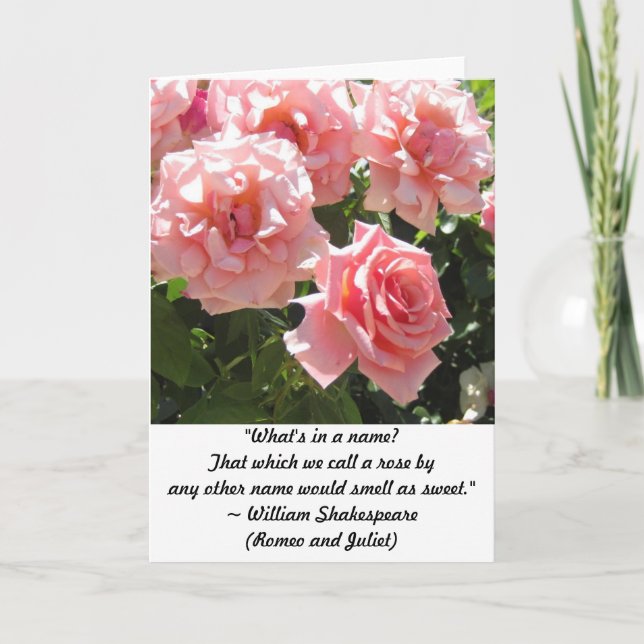 Light Pink Roses Shakespeare Quote Greeting Card (Front)