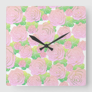 Light Pink Roses Square Wall Clock