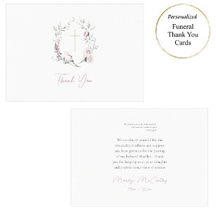 Light Pink Roses Wreath Roman Catholic Funeral Thank You Card
